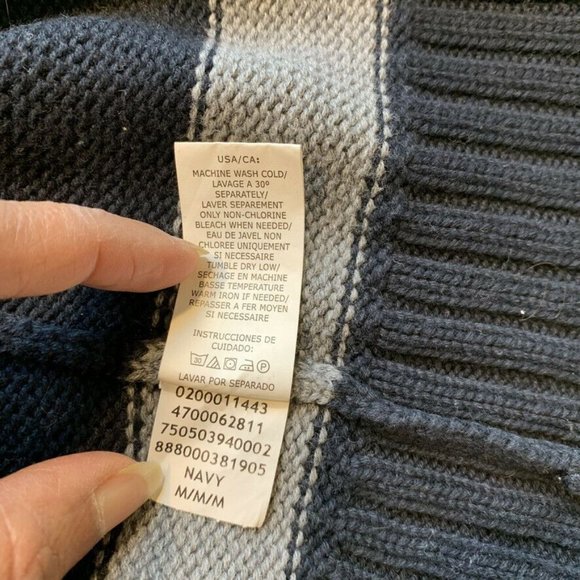 Chaps Sweater Mens Medium Striped 1/4 Zip Chunky Knit Pullover Mock Neck Cotton - Picture 9 of 12